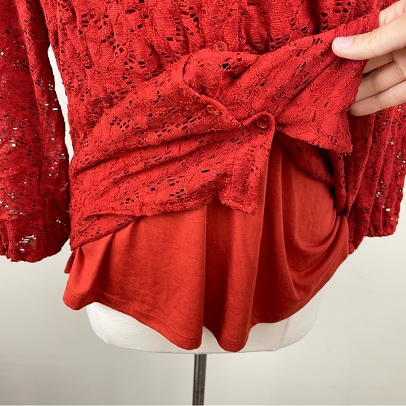 Fenn Wright Manson Red Lace Long Sleeve Blouse Top New Women Size 1X - Picture 6 of 8
